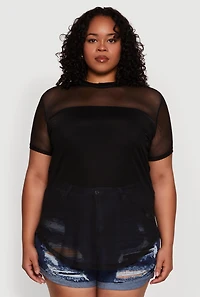 Womens Plus Mesh Crew Neck Tunic Top,