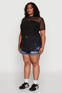 Womens Plus Mesh Crew Neck Tunic Top,