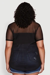 Womens Plus Mesh Crew Neck Tunic Top,