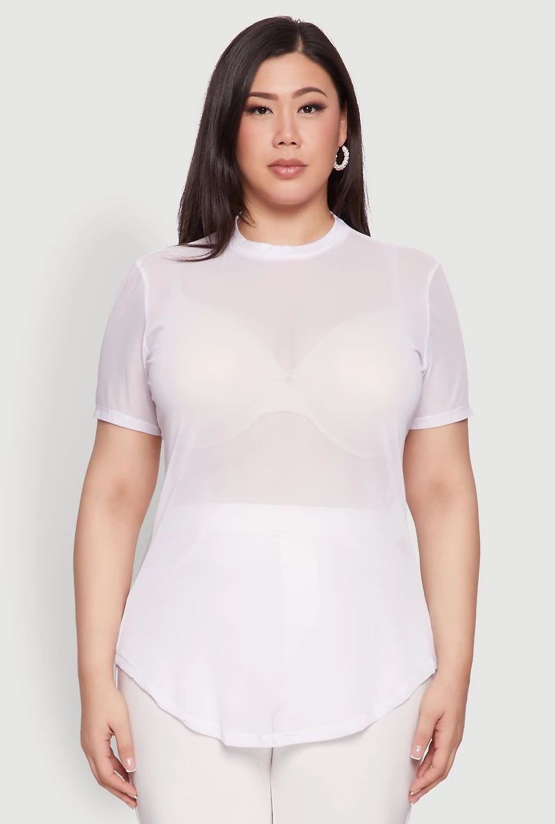 Plus Mesh Crew Neck Tunic Top