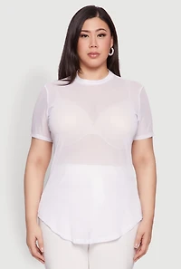 Plus Mesh Crew Neck Tunic Top
