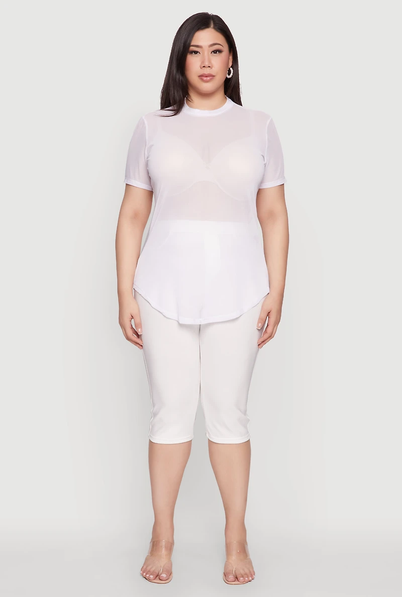 Plus Mesh Crew Neck Tunic Top