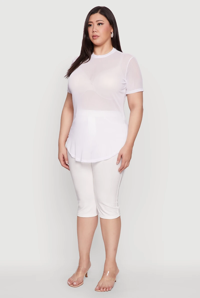 Plus Mesh Crew Neck Tunic Top