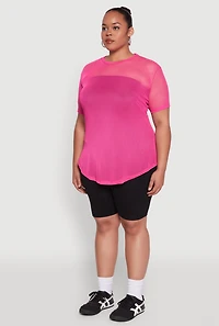 Womens Plus Mesh Crew Neck Tunic Top, Pink,