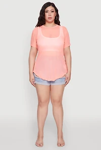 Womens Plus Mesh Crew Neck Tunic Top,
