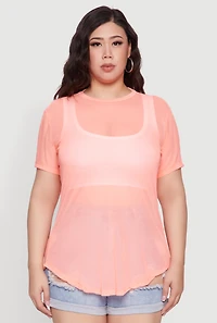 Womens Plus Mesh Crew Neck Tunic Top,