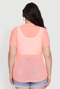 Womens Plus Mesh Crew Neck Tunic Top,