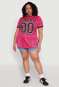 Plus Striped Queen Graphic Baseball Tee