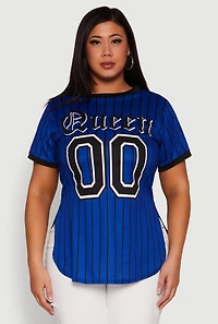 Womens Plus Striped Queen Graphic Baseball Tee, 2X