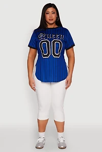 Womens Plus Striped Queen Graphic Baseball Tee, 2X
