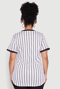 Womens Plus Good Vibes 01 Pinstripe Baseball Jersey,