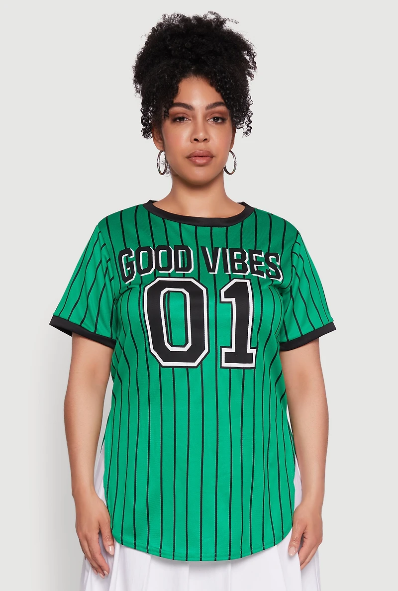 Plus Good Vibes 01 Pinstripe Baseball Jersey