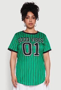 Plus Good Vibes 01 Pinstripe Baseball Jersey