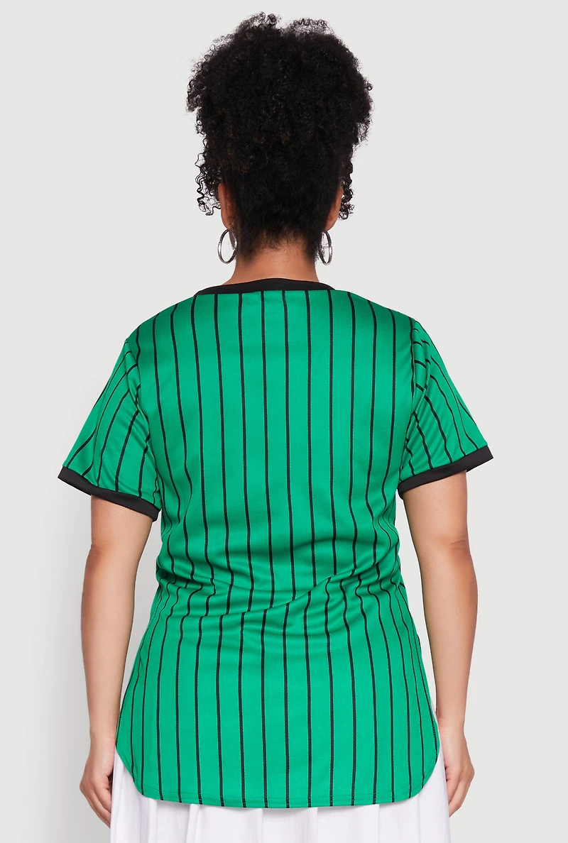 Womens Plus Good Vibes 01 Pinstripe Baseball Jersey,