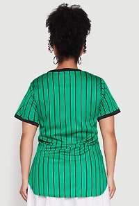 Womens Plus Good Vibes 01 Pinstripe Baseball Jersey,