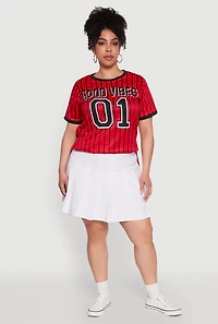 Womens Plus Size Good Vibes 01 Pinstripe Baseball Jersey, Red, Size 4X