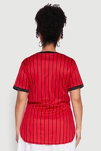 Womens Plus Size Good Vibes 01 Pinstripe Baseball Jersey, Red, Size 4X