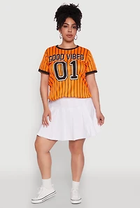 Womens Plus Size Good Vibes 01 Pinstripe Baseball Jersey, Orange, Size 3X