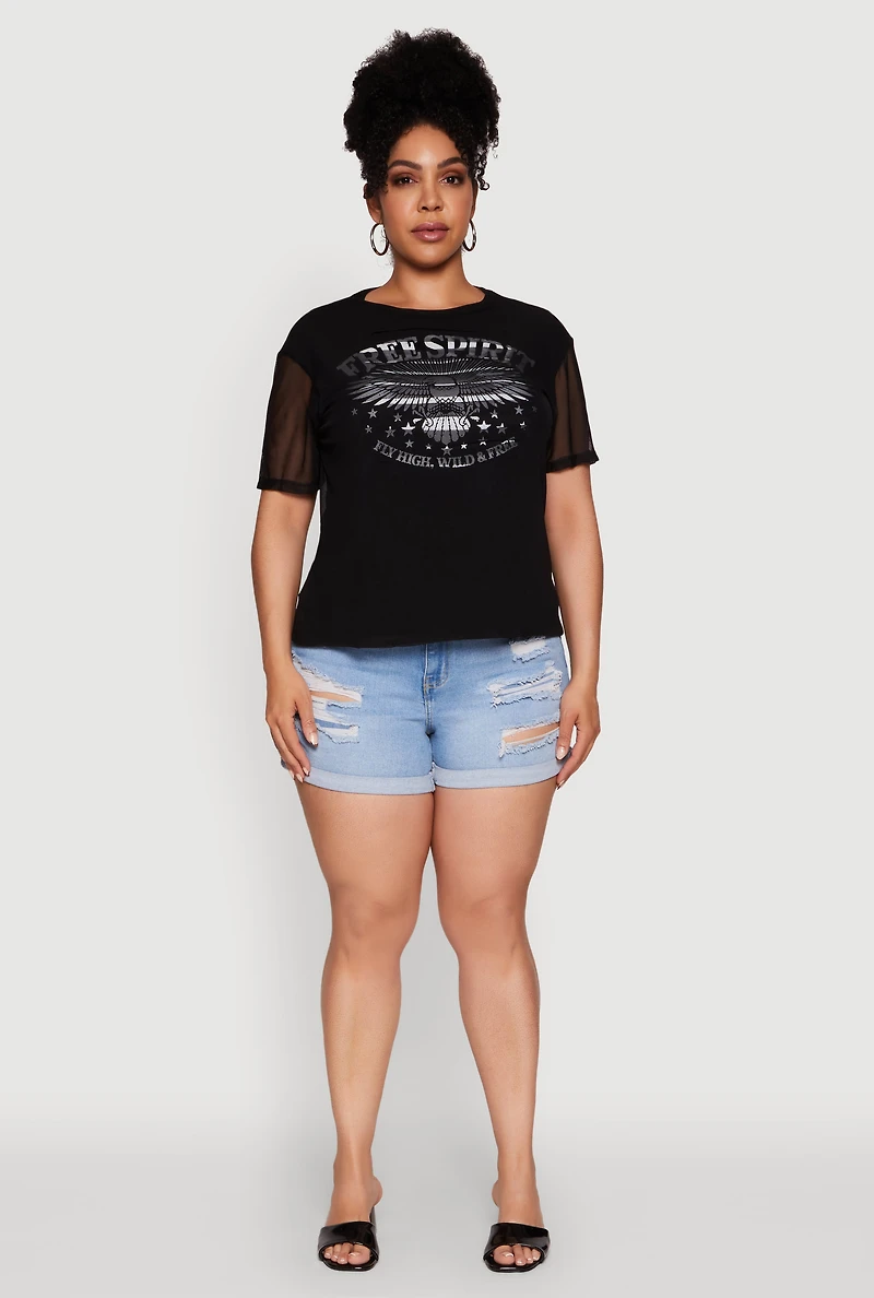 Womens Plus Free Spirit Graphic Mesh Top,