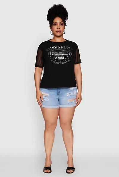 Womens Plus Free Spirit Graphic Mesh Top,