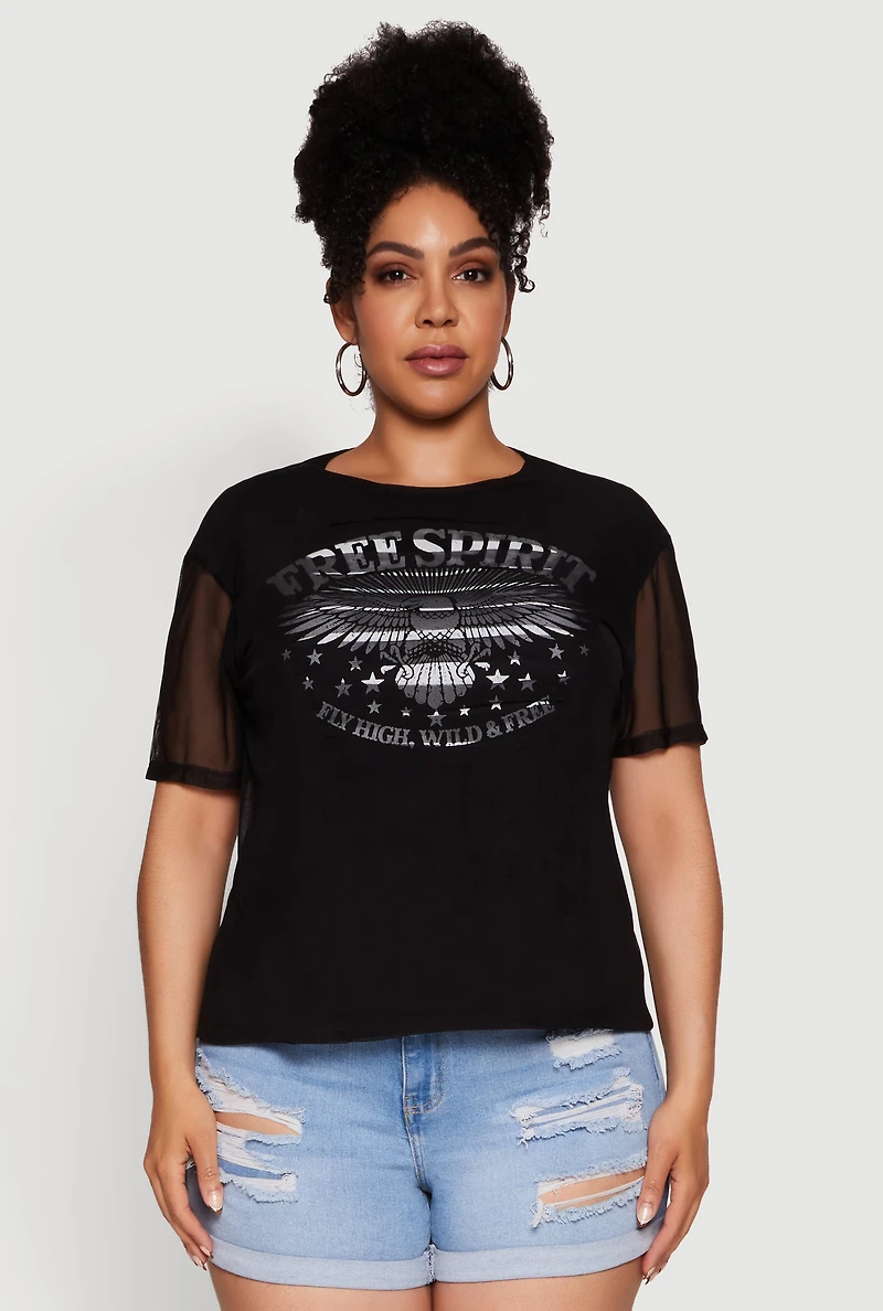Plus Free Spirit Graphic Mesh Top