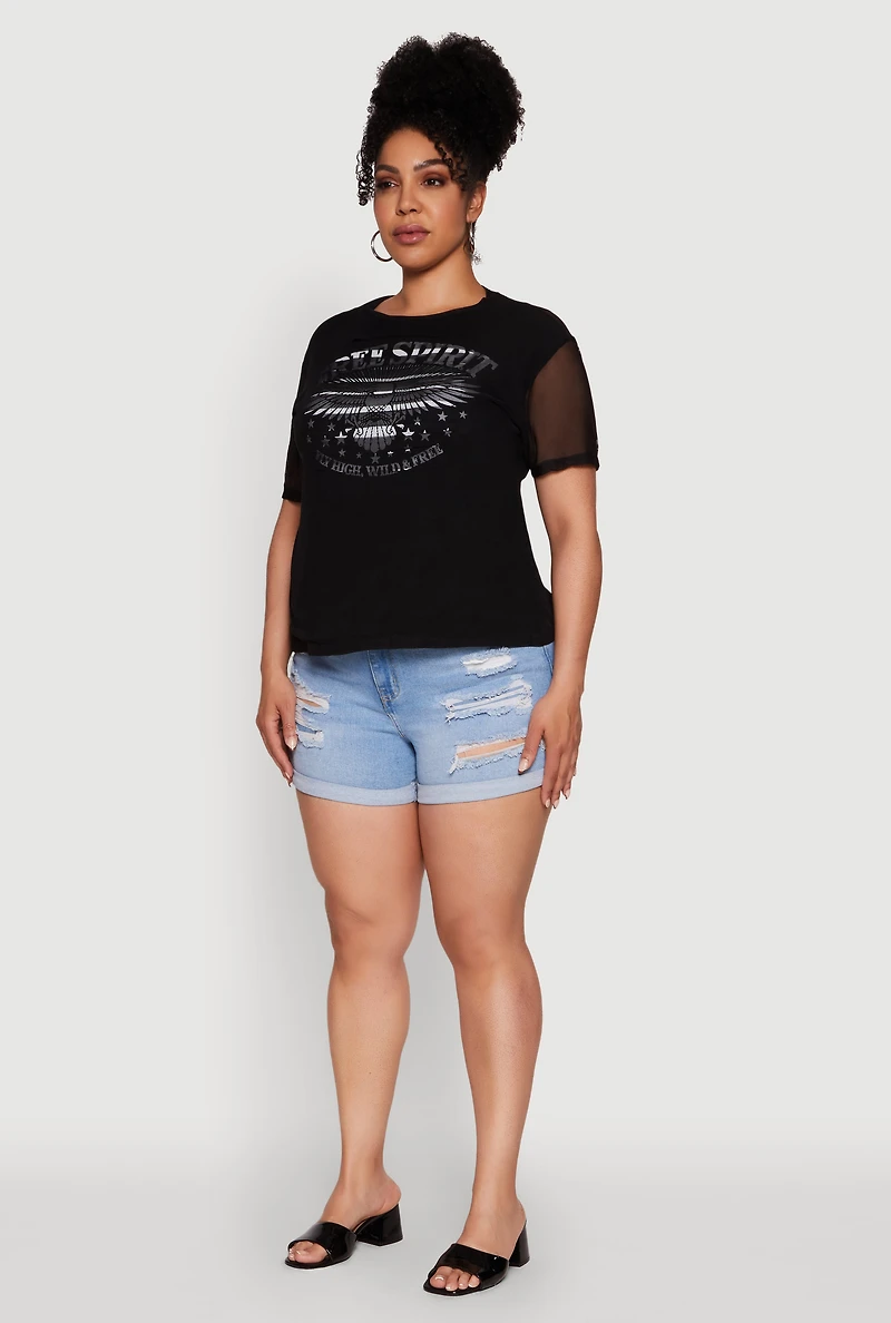 Plus Free Spirit Graphic Mesh Top
