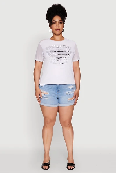 Womens Plus Size Free Spirit Graphic Mesh Top, White, Size 1X