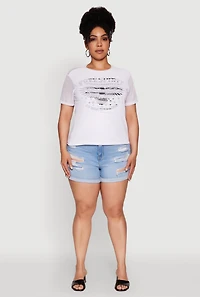 Womens Plus Size Free Spirit Graphic Mesh Top, White, Size 1X