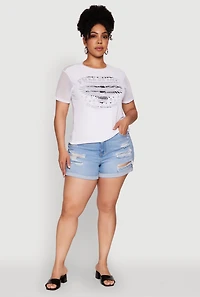 Womens Plus Size Free Spirit Graphic Mesh Top, White, Size 1X