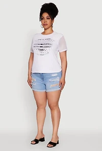 Womens Plus Size Free Spirit Graphic Mesh Top, White, Size 1X