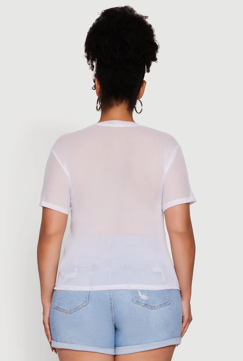 Womens Plus Size Free Spirit Graphic Mesh Top, White, Size 4X
