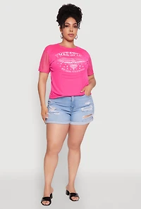 Womens Plus Size Free Spirit Graphic Mesh Top, Pink, Size 2X