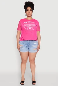 Womens Plus Size Free Spirit Graphic Mesh Top, Pink, Size 2X