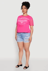 Womens Plus Size Free Spirit Graphic Mesh Top, Pink, Size 2X
