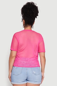 Womens Plus Size Free Spirit Graphic Mesh Top, Pink, Size 2X