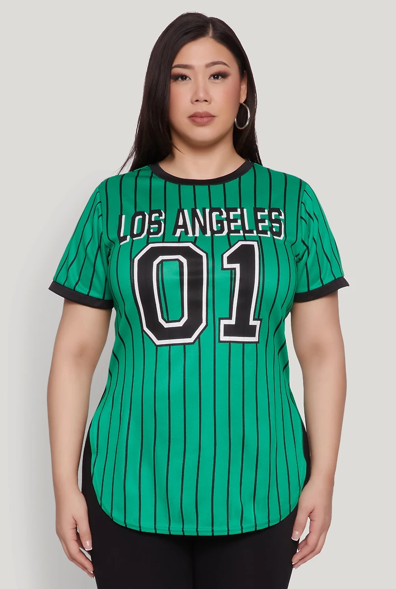 Womens Plus Los Angeles 01 Pinstripe Baseball Jersey,