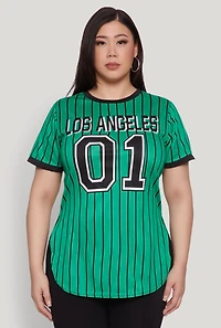 Womens Plus Los Angeles 01 Pinstripe Baseball Jersey,