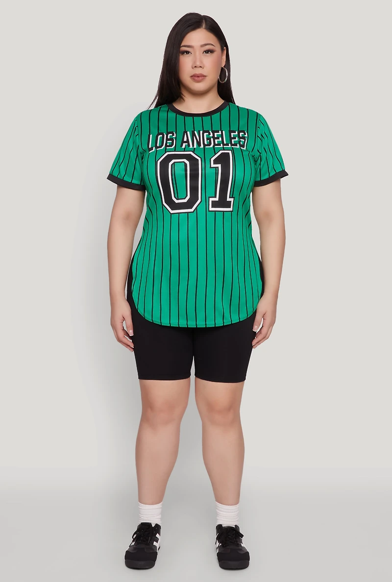 Womens Plus Los Angeles 01 Pinstripe Baseball Jersey,