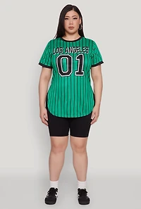 Womens Plus Los Angeles 01 Pinstripe Baseball Jersey,