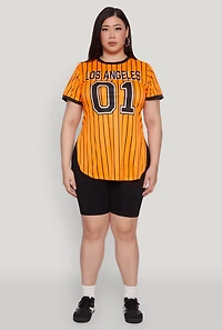 Womens Plus Size Los Angeles 01 Pinstripe Baseball Jersey, Orange, Size 2X