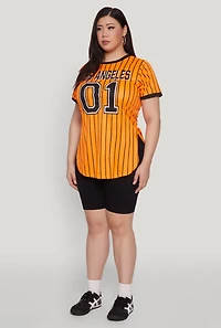 Womens Plus Size Los Angeles 01 Pinstripe Baseball Jersey, Orange, Size 2X