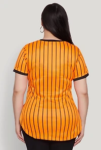 Womens Plus Size Los Angeles 01 Pinstripe Baseball Jersey, Orange, Size 2X