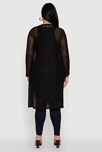 Womens Plus Size Chic Wavy Stripe Mesh Duster, Black, Size 1X