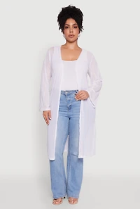 Plus Chic Wavy Stripe Mesh Duster