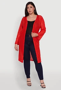 Plus Chic Wavy Stripe Mesh Duster