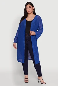 Plus Chic Wavy Stripe Mesh Duster