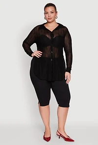 Plus Sheer Classic Fit Long Sleeve Tunic Shirt