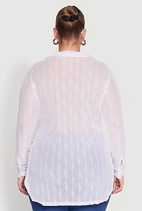Womens Plus Size Sheer Classic Fit Long Sleeve Tunic Shirt, White, Size 2X