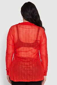 Womens Plus Size Sheer Classic Fit Long Sleeve Tunic Shirt, Red, Size 2X