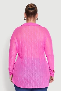 Womens Plus Sheer Classic Fit Long Sleeve Tunic Shirt, Pink,